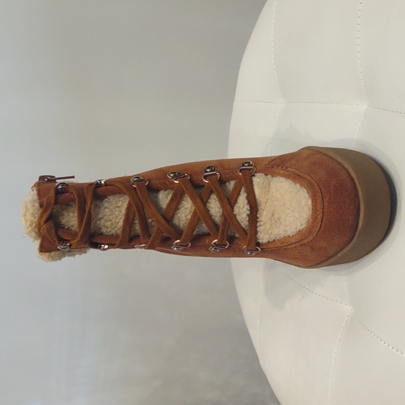 Jessica Simpson Maelyn Fleece Fur Leather Suede Wedge Lace Zip Up Heel Boots 8 M - Picture 7 of 8